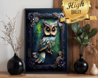 Steampunk Owl Wooden Puzzle 300 500 1000 Pieces | Fantasy Owl Art Jigsaw Puzzle | Mechanical Owl Puzzle Gift for Adults