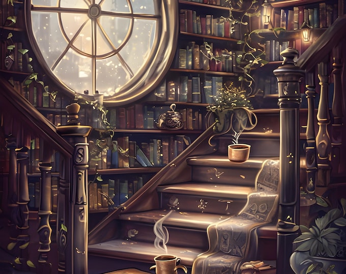 Library Stairs Wooden Jigsaw Puzzle – Oak Crafted, 500/1000 Pieces