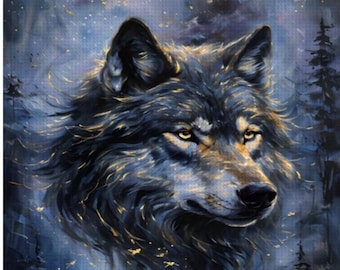 Spirit Wolf Diamond Art Painting Kit, 2 Views, Front or Side Profile