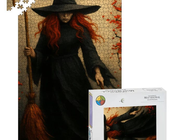 Witch Puzzle for Adults 500 or 1000 Pieces | Wooden Dark Cottagecore | Mystical