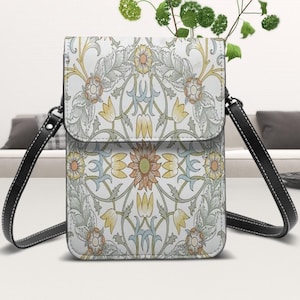 William Morris Art Leather Cell Phone Purse with Shoulder Strap