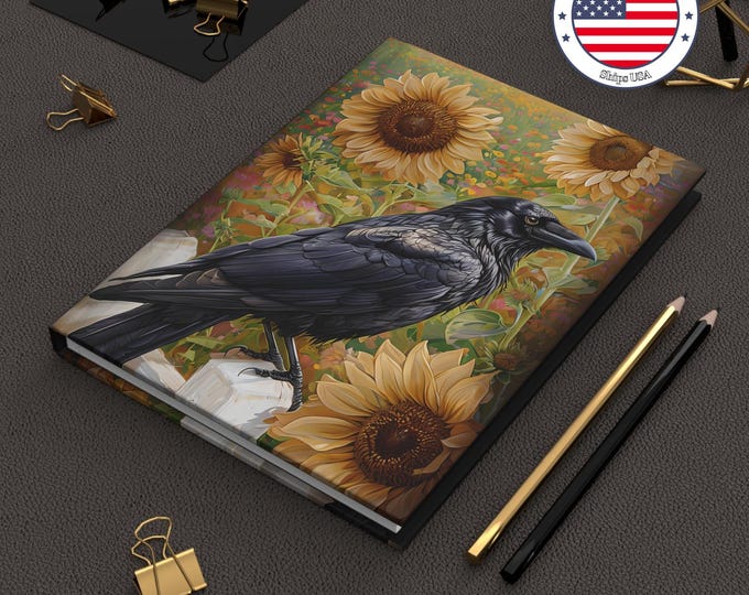 Crow & Sunflower Hardcover Journal: Artsy Nature Notebook