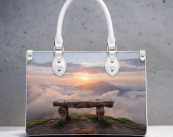 Above the Clouds Handbag, Spiritual Prayer Tote, Sunset Cloud Landscape Purse, PU Leather Crossbody, Peaceful Reflection Bag