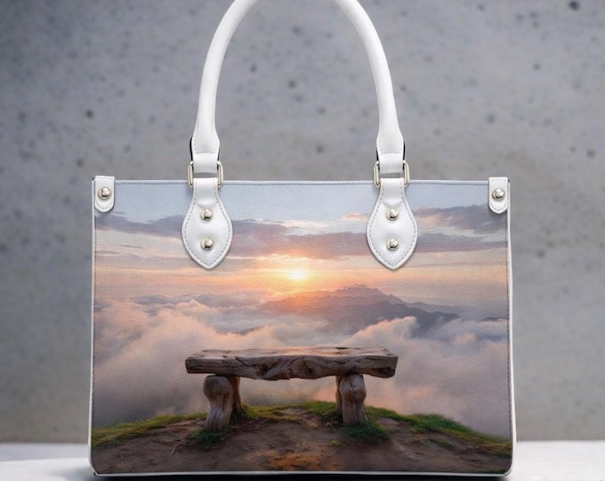 Above the Clouds Handbag, Spiritual Prayer Tote, Sunset Cloud Landscape Purse, PU Leather Crossbody, Peaceful Reflection Bag