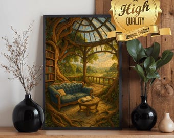 Tree House Library Scenic View, Wooden Jigsaw Puzzle 500 or 1000 Pieces | Treehouse Lounge Art Puzzle | UV Printed Oak Wood Puzzle | Gift
