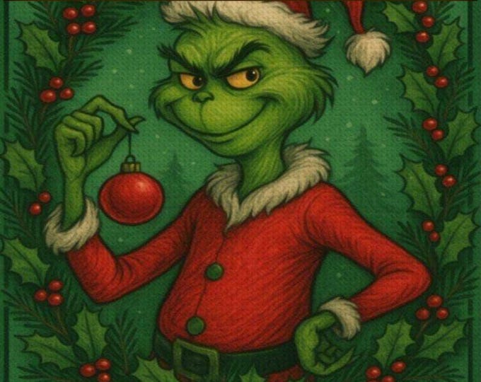 Grinch, Holiday Mischief Wreath, Diamond Painting Kit | Christmas DIY Craft | Festive Diamond Art Canvas