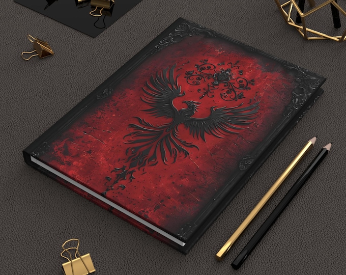 Hardcover, Phoenix, Journal Matte, Gothic Vintage Antique Phoenix Design, Writing Notebook Sketchbook Diary Planner Gift, Bullet Entry Diary