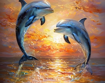 Framed Dolphins Paint by Numbers Kit: Sunset Ocean Design