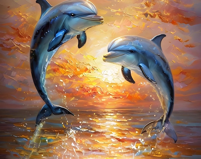 Framed Dolphins Paint by Numbers Kit: Sunset Ocean Design