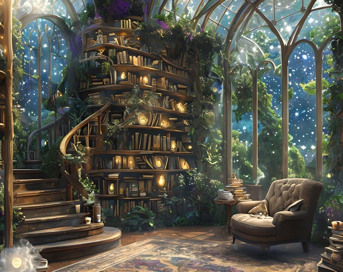 Dream Library, DIY Diamond Painting, Star Filled Sky Library Reading Garden Lounge Room, Diamond Art Kit, PBN, Full Craft Kit, Starry Night