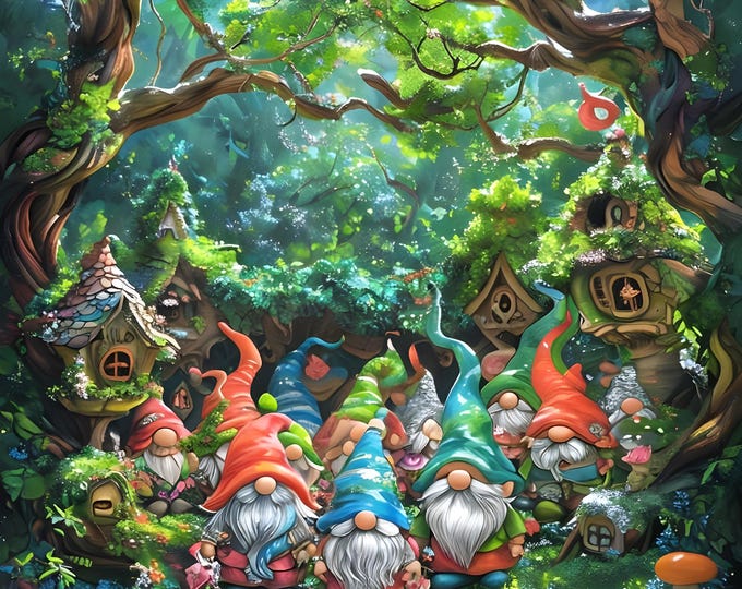 Diamond Painting, Gnomes in the Forest, DIY, Diamond Painting with Frame, Framed Canvas, 20"x28” or 16”x20”, Diamond Art, Magical Forest