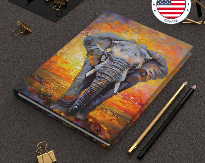 Elephant Hardcover Journal: Vibrant Sunset Design, Nature Lover Gift