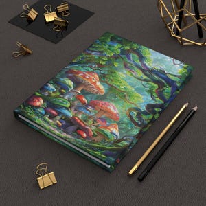 Mushroom Forest, Hardcover Journal, Vibrant Art Fantasy Notebook, Magical Forest Diary, Nature Lover Gift, Writing Journal for Women and Men