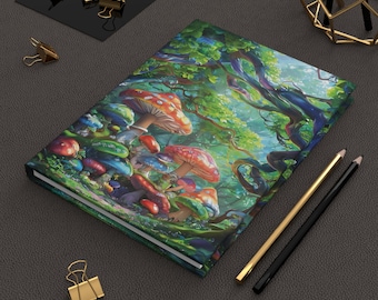 Mushroom Forest, Hardcover Journal, Vibrant Art Fantasy Notebook, Magical Forest Diary, Nature Lover Gift, Writing Journal for Women and Men