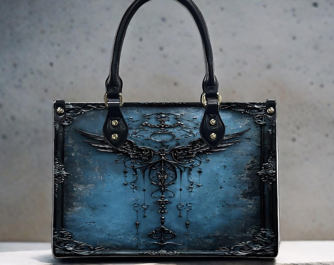 Blue Gothic Handbag, Fantasy Filigree PU Leather Tote