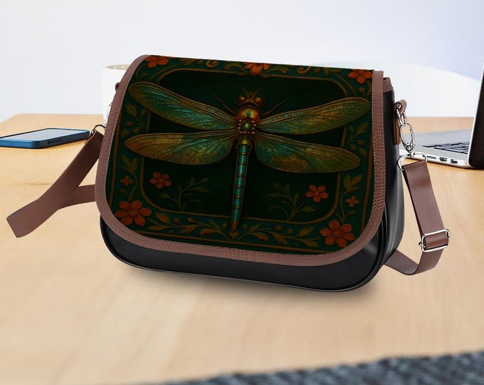 Dragonfly Satchel: PU Leather Crossbody Bag with Adjustable Strap