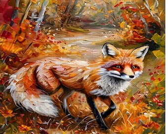 Fall Fox Diamond Painting Kit - DIY, Woods Design, Full Kit, Single-Sided Print, High-Quality Materials for Home Decor & Gifts
