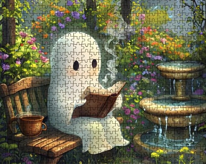 Ghost Reading in Garden Wooden Jigsaw Puzzle: Family Activity, 500/1000 Pieces