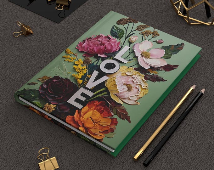 Vintage Flower Design LOVE Hardcover Journal, Green Background - Ideal Writing Gift for Writers, Poets, and Artists - Perfect for Memories,