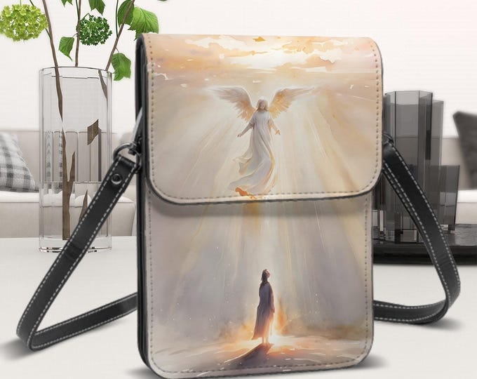 Angel Visit, Leather Cell Phone Purse With Shoulder or Crossbody Strap, Angel Coming, Heaven Messages, Adjustable Removable Strap, Card Slot