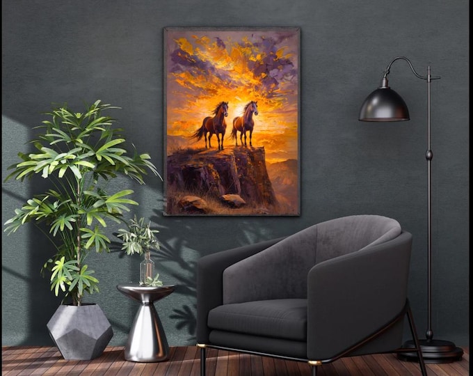 Majestic Horse Fine Art Poster, Nature Wall Art, Equestrian Decor, Animal Lovers Gift, Home Gallery, Sunset Artwork