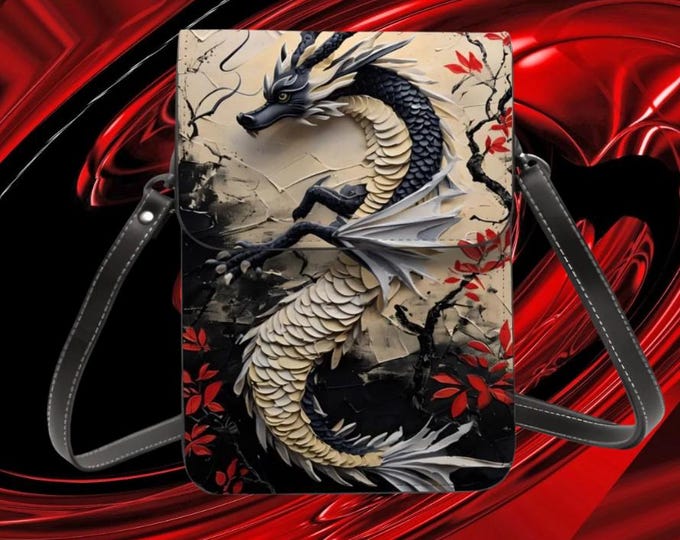 Dragon Art, Leather Cell Phone Purse With Shoulder Strap, Crossbody with adjustable removable strap,