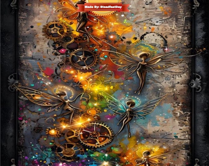 Fae with Steampunk Gears Paint by Number, Color by Number, PBN, Painting by Numbers Kit, DIY Craft, Art Gift, Angels, Fairies, Original Art