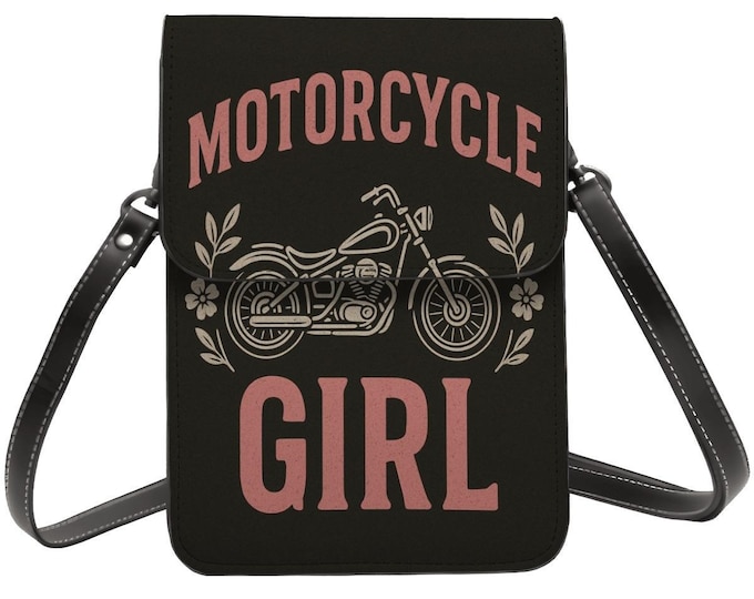 Motorcycle Girl Cell Phone Purse, Pink Faux Leather Crossbody Bag