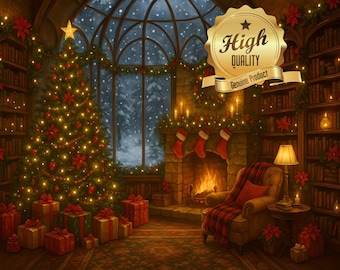 Christmas Library Wooden Jigsaw Puzzle | Cozy Holiday Scene