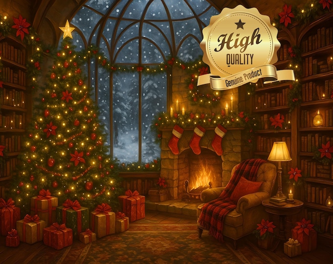 Christmas Library Wooden Jigsaw Puzzle | Cozy Holiday Scene
