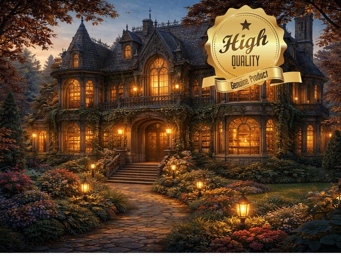 Cozy Cottage Mansion Puzzle, Cottagecore House Puzzle, Gothic Warm Light Puzzle, 500 1000 Piece Jigsaw, Aesthetic Home Puzzle Gift