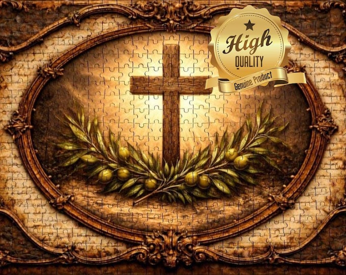 Wooden Cross Olive Branch Jigsaw Puzzle: Faith, Peace, Hope (500/1000 Pieces)