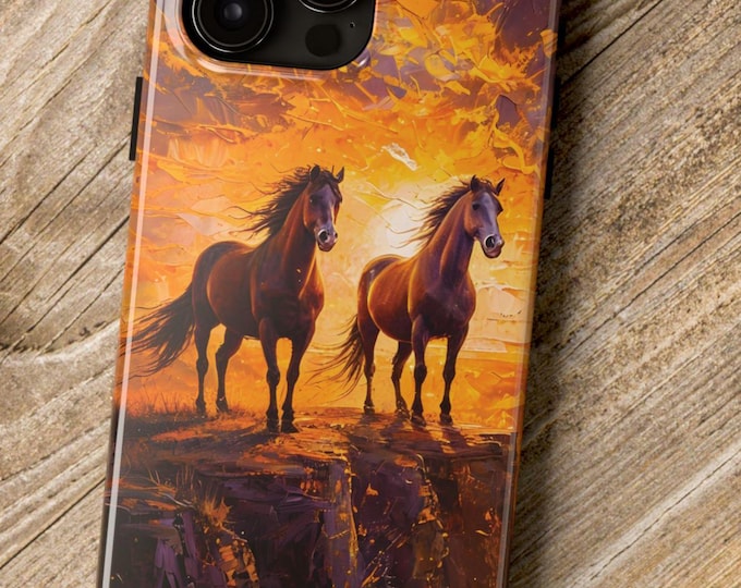 Stallions on a Cliff at Sunset, Horse Lovers, Equine Phone Cover, Protective Phone Case, Equestrian Accessories, Horse, Tough Phone Cases,