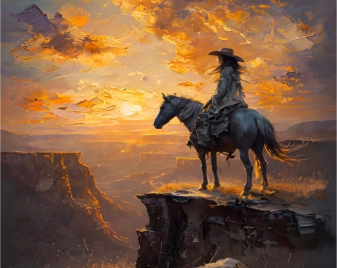 Western Cowgirl on Stallion Cliffside Paint by Numbers Kit - 16x20 Framed DIY Art