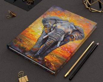 Elephant Hardcover Journal: Vibrant Sunset Design, Nature Lover Gift