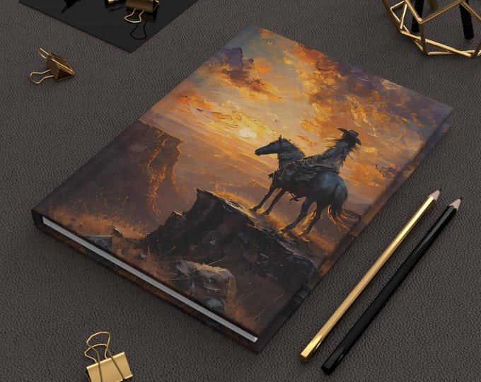 Sunset Cowgirl Hardcover Journal for Horse Lovers - Western Theme Diary with Perforated Pages & Vibrant Colors - Cowboy Sunset Sketchbook