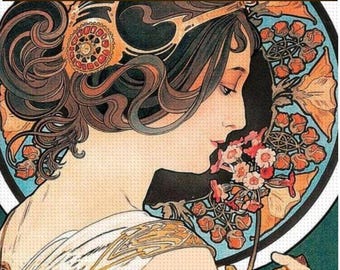 Primrose - by Alphonse Mucha, DIY Diamond Painting, Antique vintage mucha artwork, Diamond Art Kit, 16”x20”
