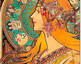 Paint by Number, Mucha, Framed Paint by Numbers Kit for Adults with Stand, Painting, Zodiac 1896 - by Alphonse Mucha, Includes Everything!