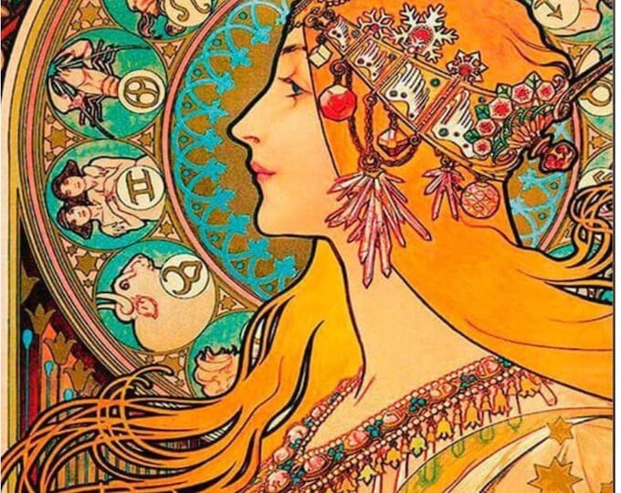 Alphonse Mucha Zodiac Paint by Number Kit: Framed Canvas Art with Stand