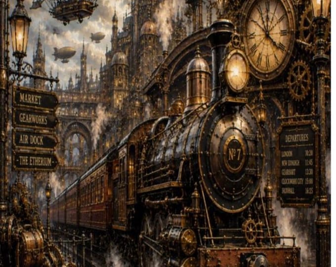 Steampunk Train Diamond Painting Kit, Vintage Locomotive Diamond Art, Steam Engine Wall Decor, Industrial Fantasy DIY Craft, Train Gift