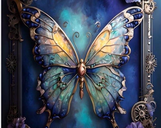 Butterfly Steampunk Paint by Numbers Kit, 48 Pigments Included, Home Art Decor, Framed with Stand or Frameless Option, Craft Activity Fun