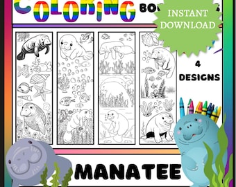 Adorable Manatee Coloring Bookmarks Set, Intricate Animal Designs, Instant Download PDF, Fun Library Activity, Digital Art Crafting