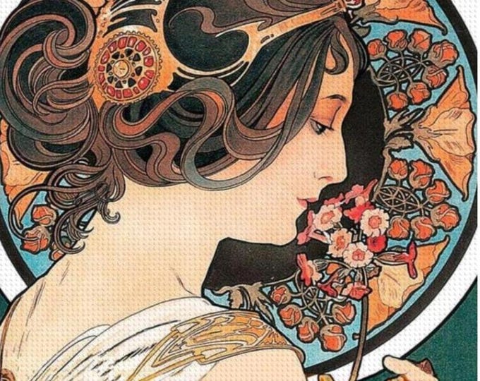 Primrose - by Alphonse Mucha, DIY Diamond Painting, Antique vintage mucha artwork, Diamond Art Kit, 16”x20”