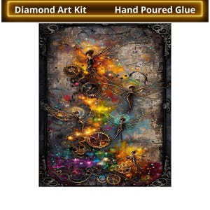 Diamond Painting, Angels, Fairies, Vibrant, Steampunk, Mechanical, Diamond Paintings, DIY, 16”x20”, Diamond Art, Diamond Kit, Original
