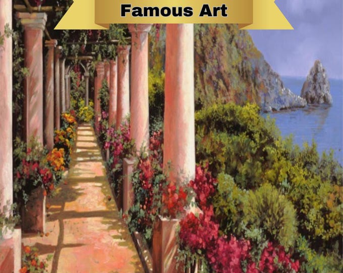 Guido Borelli Vintage Art Design, Framed or Frameless, Paint by Numbers Kit for Adults with Stand,Italian sea landscape, Full Craft Kit,