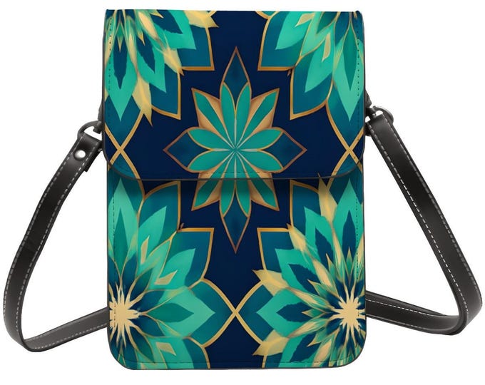 Geometric Leather Cell Phone Purse: Crossbody Shoulder Bag