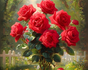 Flowers and Mushrooms, Framed Paint by Numbers Kit for Adults with Stand, Photo of Red Roses & Mushrooms, Canvas Print, Includes Everything!