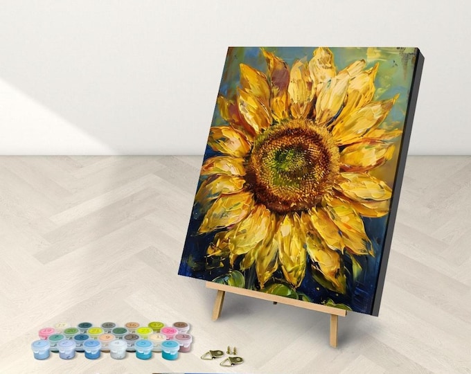 Sunflower Paint by Number Kit: Abstract Canvas Art (16x20) Framed or Frameless, 16x20