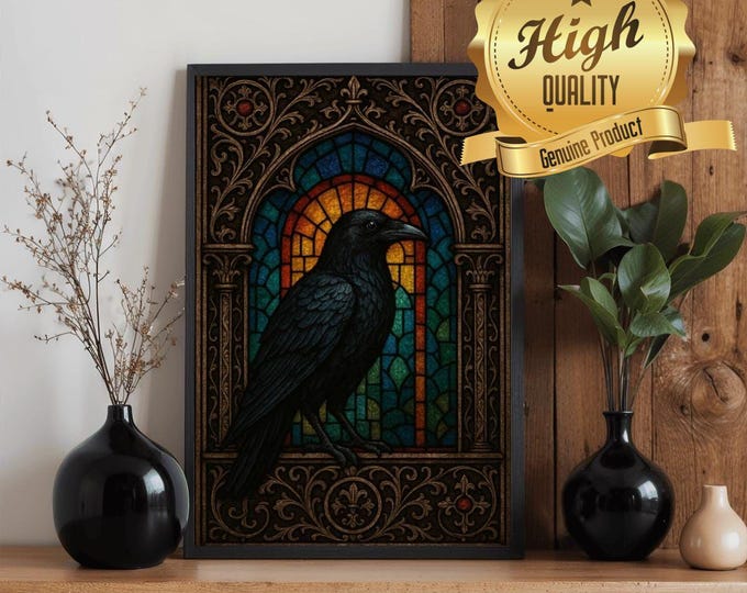 Stained Glass Raven Wooden Jigsaw Puzzle | 500 or 1000 Pieces | UV Printed Oak Wood Puzzle | Gothic Raven Art | Adult Gift