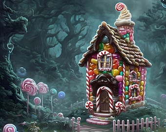Spooky Candy Cottage Diamond Art Kit: Fantasy Forest Painting (12”x16”, 16”x20”)